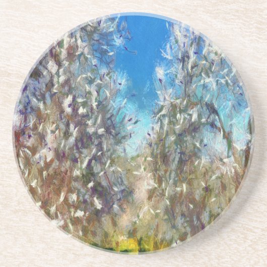 Spring Blossom Almond Tree Pointillism Artwork Zandsteen Onderzetter (Voorkant)
