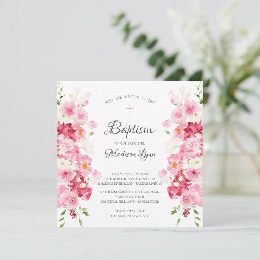 Spring Blossom Baptisme Invitation Kaart (Staand voorkant)