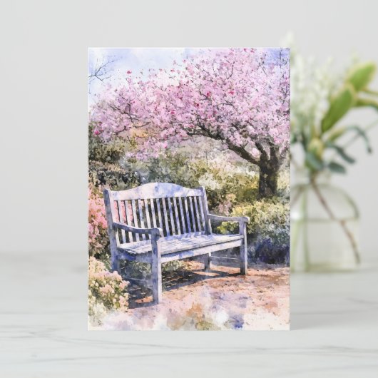 Spring Blossom Bench Waterverf Aankondiging (Staand voorkant)