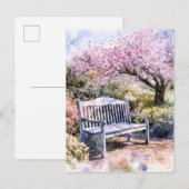 Spring Blossom Bench Waterverf Aankondigingskaart (Voorkant / Achterkant)