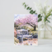 Spring Blossom Bench Waterverf Aankondigingskaart (Staand voorkant)