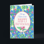 Spring Blossom Birthday Card for Sister-in-law Kaart<br><div class="desc">Een  bloemetjesdagkaart voor een zuster-in-law,  met een patroon van Mock Oranje en Weigela op een heldere blauwe achtergrond. Het ontwerp is van een met de hand geschilderde waterverf en de letters zijn diep roze en u kunt het binnenbericht aanpassen.</div>