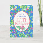 Spring Blossom Birthday Card for Sister-in-law Kaart<br><div class="desc">Een  bloemetjesdagkaart voor een zuster-in-law,  met een patroon van Mock Oranje en Weigela op een heldere blauwe achtergrond. Het ontwerp is van een met de hand geschilderde waterverf en de letters zijn diep roze en u kunt het binnenbericht aanpassen.</div>