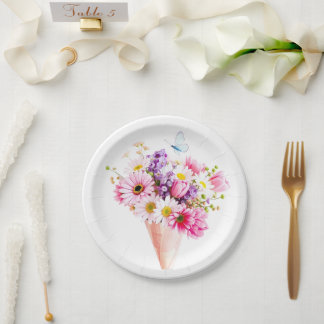 Spring Blossom Bouquet with Butterfly Papieren Bordje