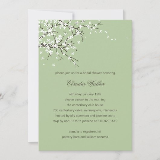Spring Blossom Bridal Shower Invitation (Sage) Kaart (Voorkant)