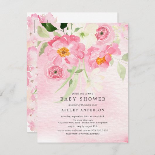 Spring Blossom Floral Baby shower Invitation Briefkaart (Voorkant / Achterkant)