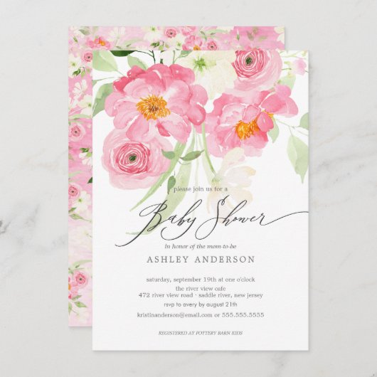 Spring Blossom Floral Baby shower Invitation Kaart (Voorkant / Achterkant)