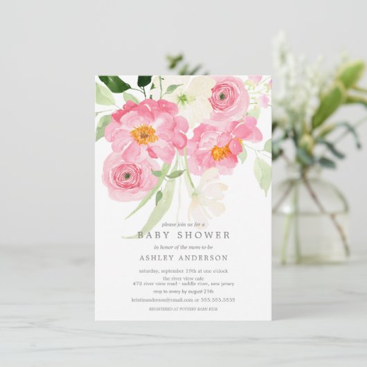 Spring Blossom Floral Baby shower Invitation Kaart (Staand voorkant)