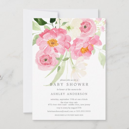 Spring Blossom Floral Baby shower Invitation Kaart (Voorkant)