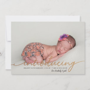 Spring Blossom Floral Full Photo Gold Birth Aankondiging