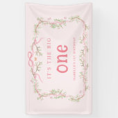 Spring Blossom Floral Lijst 1st Birthday Pink Spandoek (Verticaal)