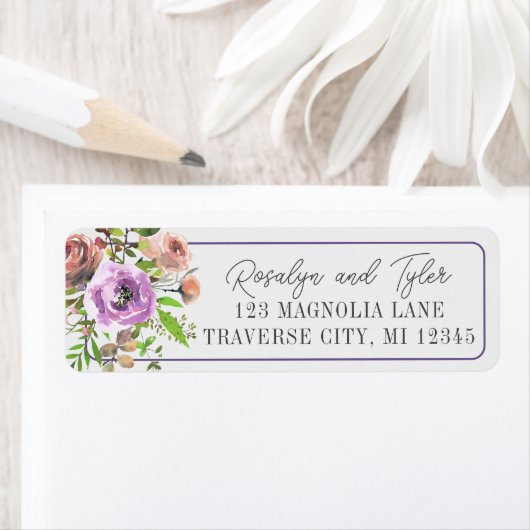 Spring Blossom Floral Paars Peach Violet Address Etiket (Insitu)