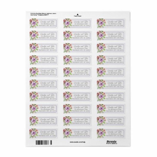 Spring Blossom Floral Paars Peach Violet Address Etiket (Full Sheet)
