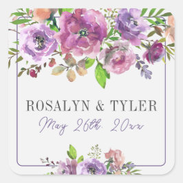 Spring Blossom Floral Paars Peach Violet Weddensch Vierkante Sticker
