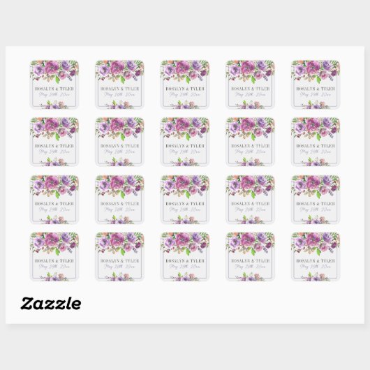 Spring Blossom Floral Paars Peach Violet Weddensch Vierkante Sticker (Vel)