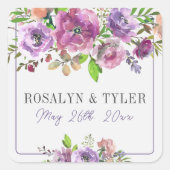 Spring Blossom Floral Paars Peach Violet Weddensch Vierkante Sticker (Voorkant)