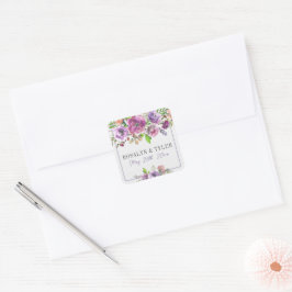 Spring Blossom Floral Paars Peach Violet Weddensch Vierkante Sticker