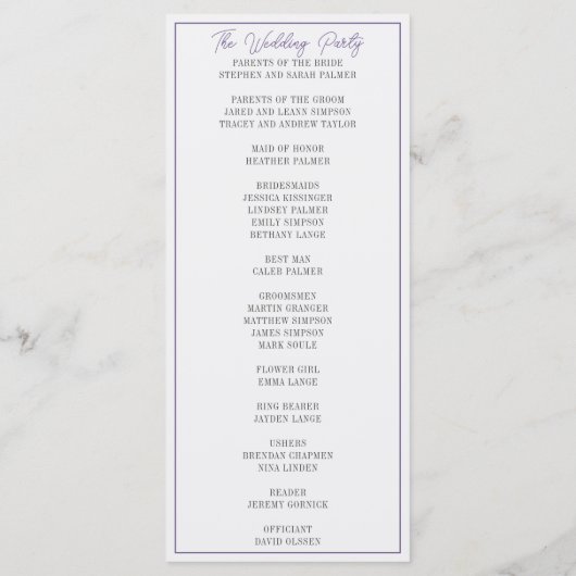 Spring Blossom Floral Paarse Wedding Ceremonony Programmakaart (Achterkant)