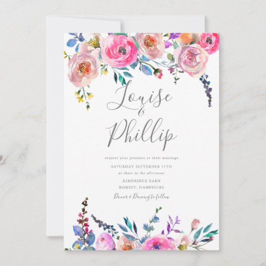 Spring Blossom Floral Wedding Invitation Kaart (Voorkant)