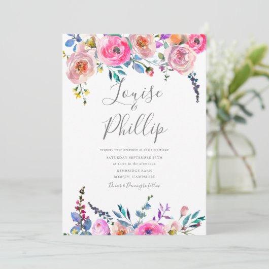 Spring Blossom Floral Wedding Invitation Kaart (Staand voorkant)