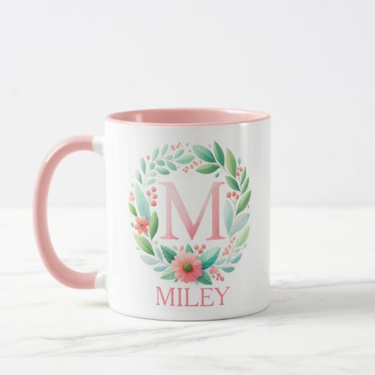 Spring Blossom Gepersonaliseerde letter M - Aangep Mok (Links)