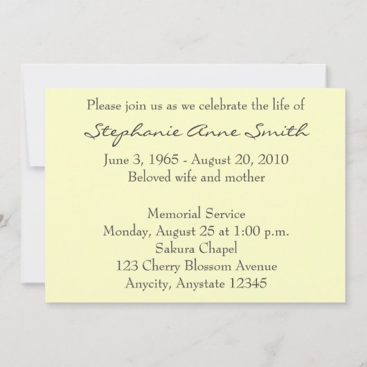 Spring Blossom Memorial Service Kaart (Achterkant)