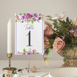 Spring Blossom Paars Floral Wedding Table Number Kaart