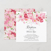 Spring Blossom Pink Floral Baptism Uitnodiging