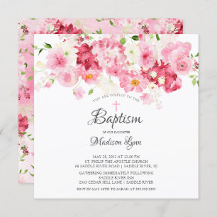 Spring Blossom Pink Floral Baptism Uitnodiging