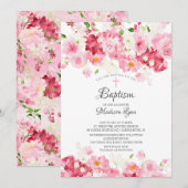 Spring Blossom Pink Floral Baptisme Kaart (Voorkant / Achterkant)