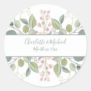 Spring Blossom, roze Blush, Mint Green, Wedding Ronde Sticker