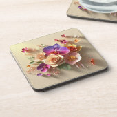 Spring Blossoms 3D Wenskaart - Levendige Rozen Bier Onderzetter (Linkerzijde)