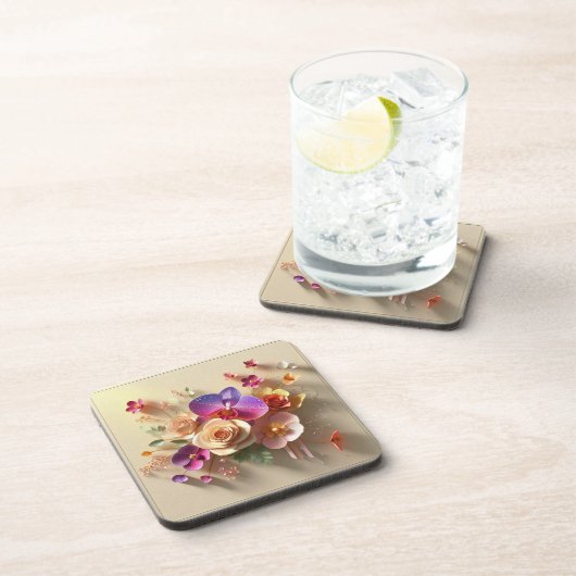 Spring Blossoms 3D Wenskaart - Levendige Rozen Bier Onderzetter (Rechterzijde)