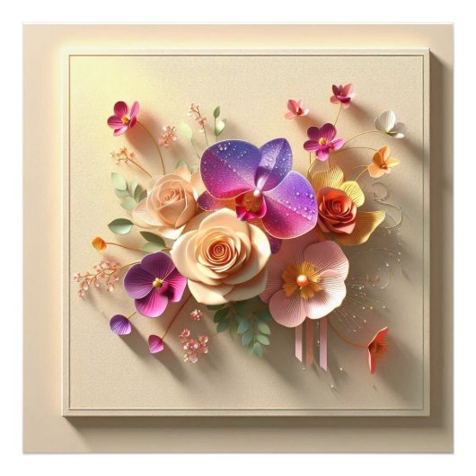 Spring Blossoms 3D Wenskaart - Levendige Rozen Foto Afdruk (Voorkant)