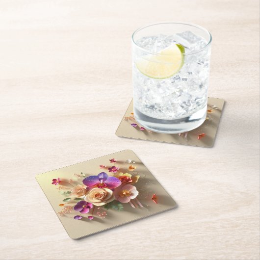 Spring Blossoms 3D Wenskaart - Levendige Rozen Kartonnen Onderzetters (Insitu)