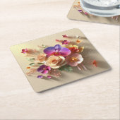 Spring Blossoms 3D Wenskaart - Levendige Rozen Kartonnen Onderzetters (Schuin)