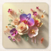 Spring Blossoms 3D Wenskaart - Levendige Rozen Kartonnen Onderzetters (Voorkant)