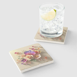 Spring Blossoms 3D Wenskaart - Levendige Rozen Stenen Onderzetter