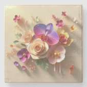 Spring Blossoms 3D Wenskaart - Levendige Rozen Stenen Onderzetter (Voorkant)