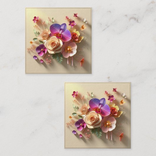 Spring Blossoms 3D Wenskaart - Levendige Rozen Vierkante Visitekaartje (Voorkant / Achterkant)