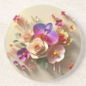 Spring Blossoms 3D Wenskaart - Levendige Rozen Zandsteen Onderzetter (Voorkant)