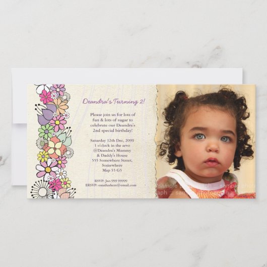 Spring Blossoms Baby Meisjes 2e Verjaardag Uitnodi (Voorkant)