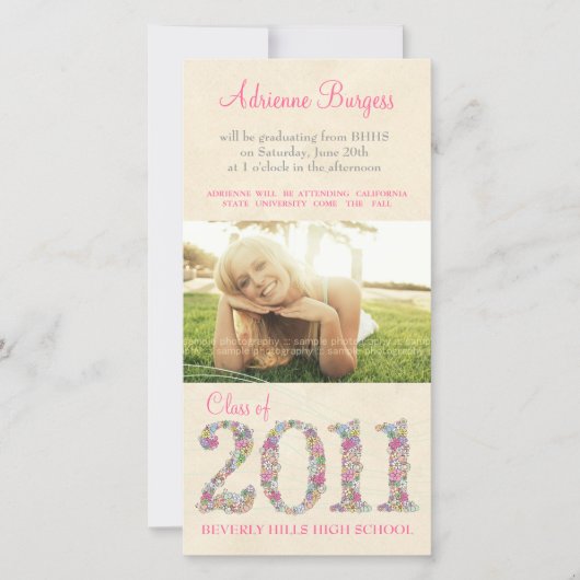 Spring Blossoms Class of 2011 Afstuderen PhotoCard Aankondiging (Voorkant)