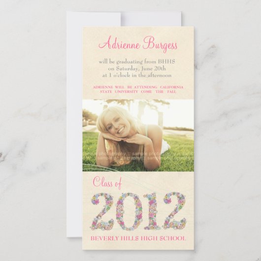 Spring Blossoms Class of 2012 Graduation PhotoCard Aankondiging (Voorkant)