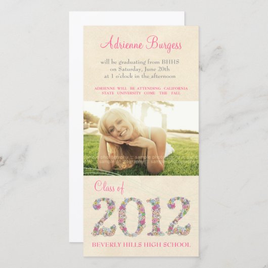 Spring Blossoms Class of 2012 Graduation PhotoCard Aankondiging (Voorkant / Achterkant)