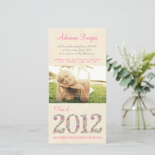 Spring Blossoms Class of 2012 Graduation PhotoCard Aankondiging (Staand voorkant)
