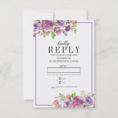 Spring Blossoms Floral Peach Paarse Violet Wedding RSVP Kaartje (Voorkant)