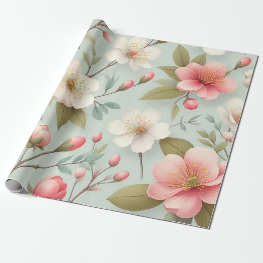 Spring Blossoms in Robin's Egg Blue Cadeaupapier (Uitgerold)