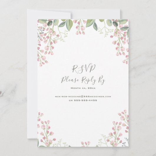 Spring Blossoms Roze Bloemen Munt met RSVP bruilof Kaart (Achterkant)