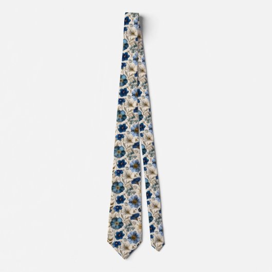 Spring Blue And Cream Floral Flowers  Stropdas (Voorkant)